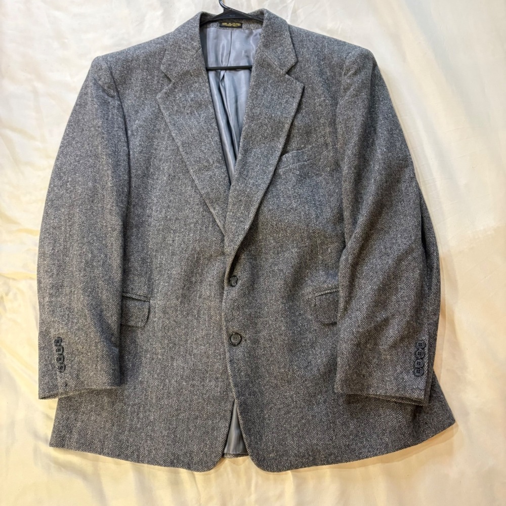 Ron Chereskin Mens Gray Herringbone Wool Camel Hair Sport Coat‎ Blazer 46R